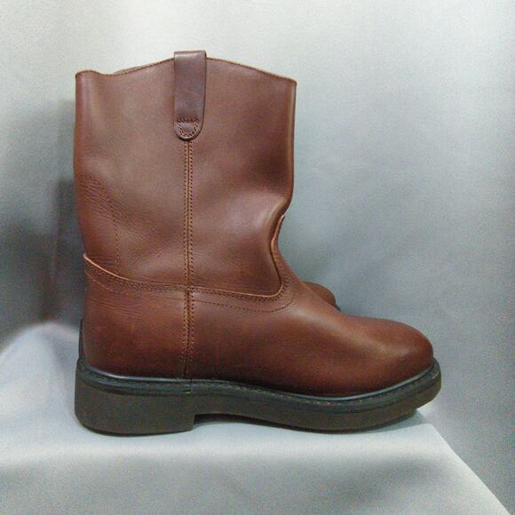 Rhino Work Boots Mens 9 Brown Leather Steel Toe 90222 Western - Picture 1 of 12